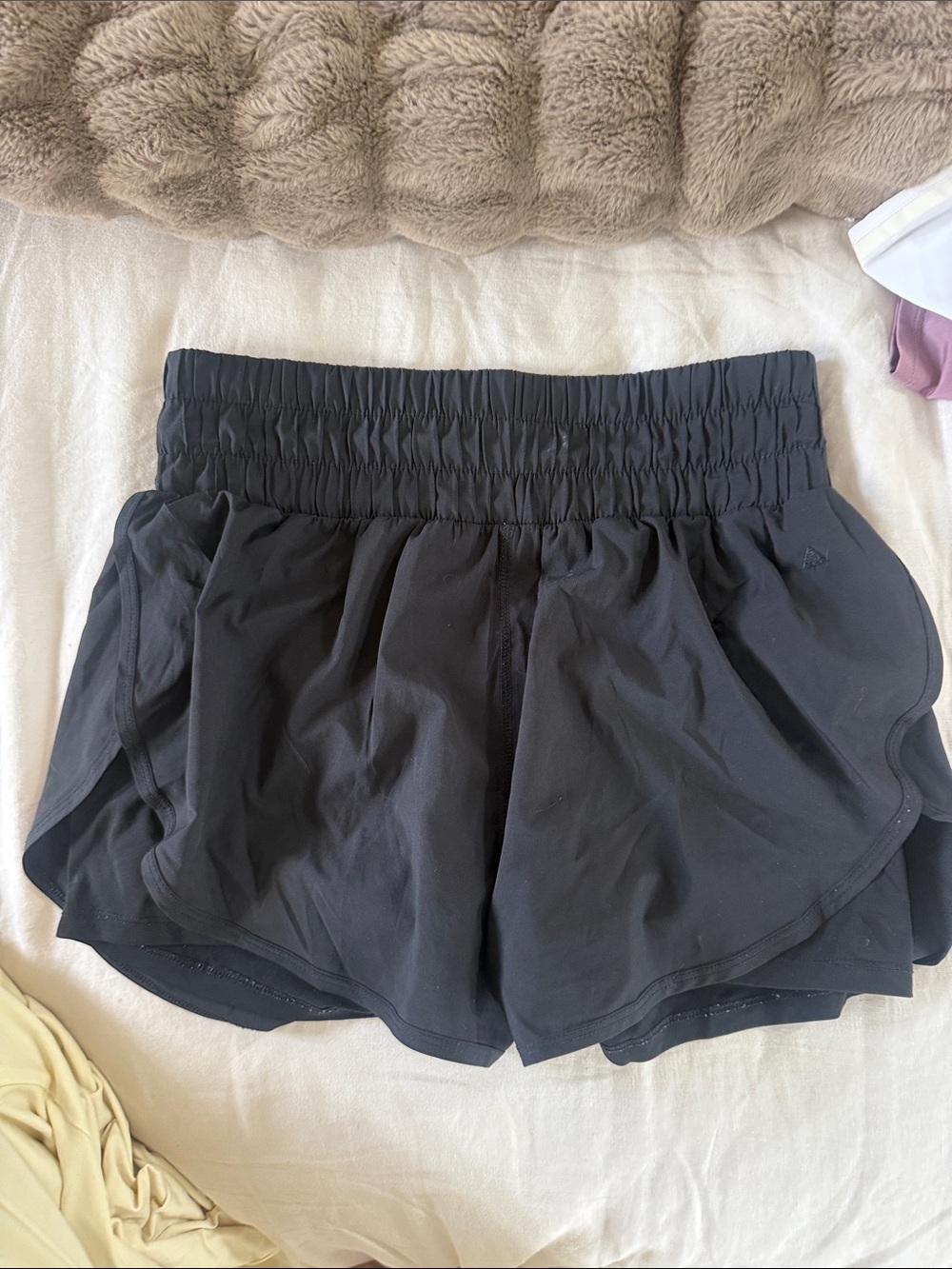 Women's Black Athletic Shorts with Smocked Waistband